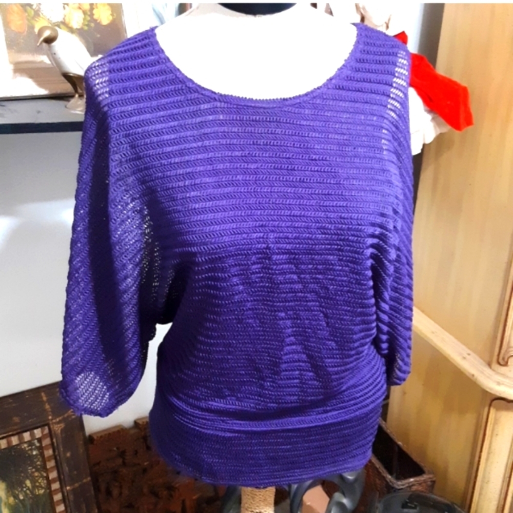 Womens Purple mesh knit Blouse layered over attached tank top sz Med DRESSBARN